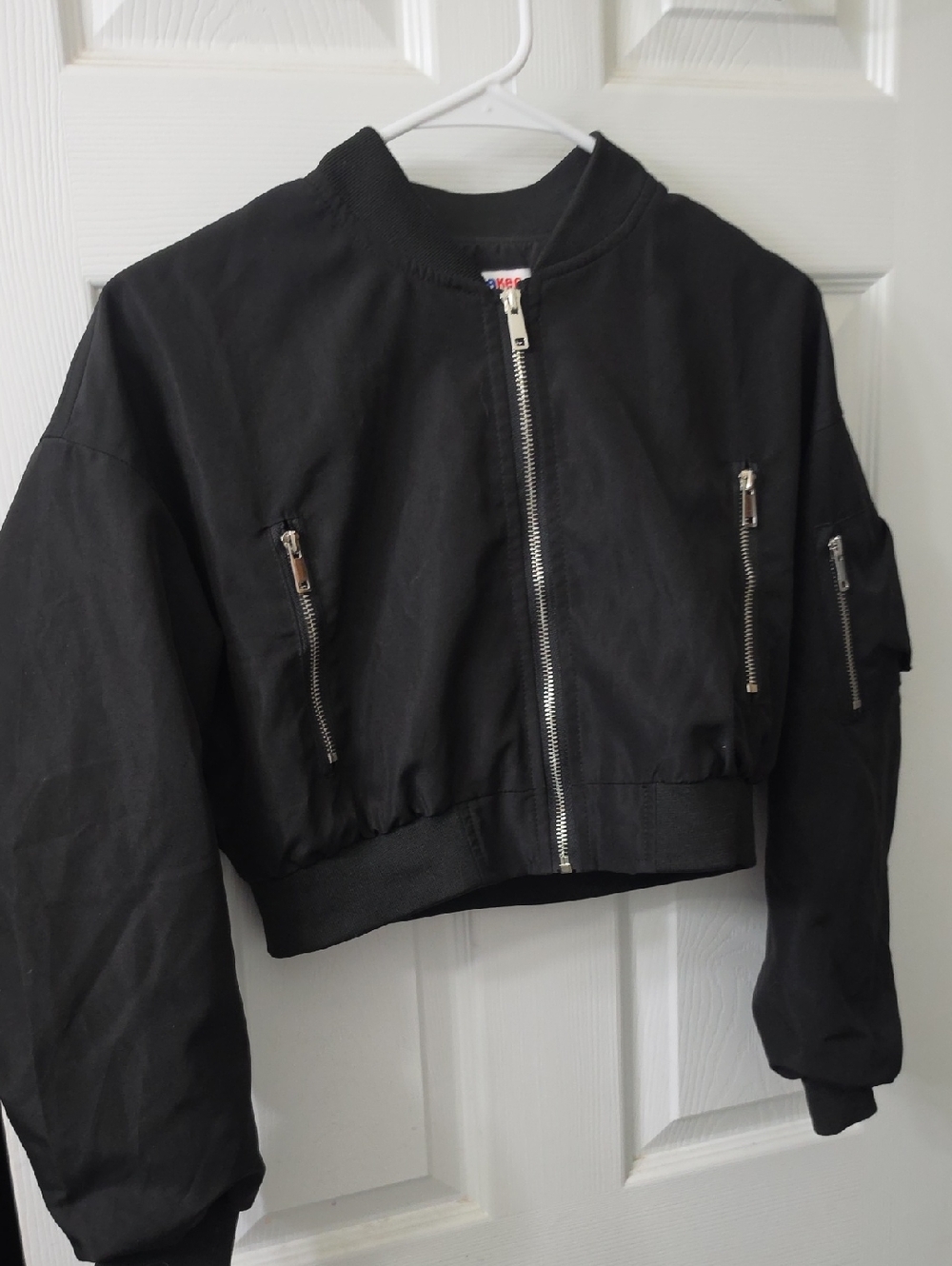 Kids Black Bomber Jacket with Zipper Pockets